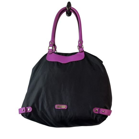 Rebecca Minkoff Womens Bag Purple Black Nylon Travel Tote with Studs New - Picture 1 of 13